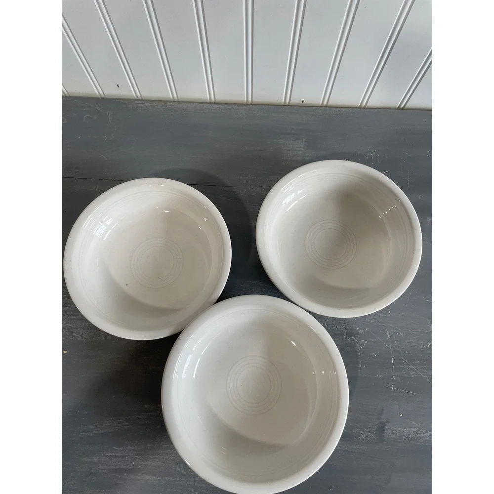 (3) Fiesta White Rim Soup Cereal Bowls Ceramic Concentric Rings Made in USA‎ 7in